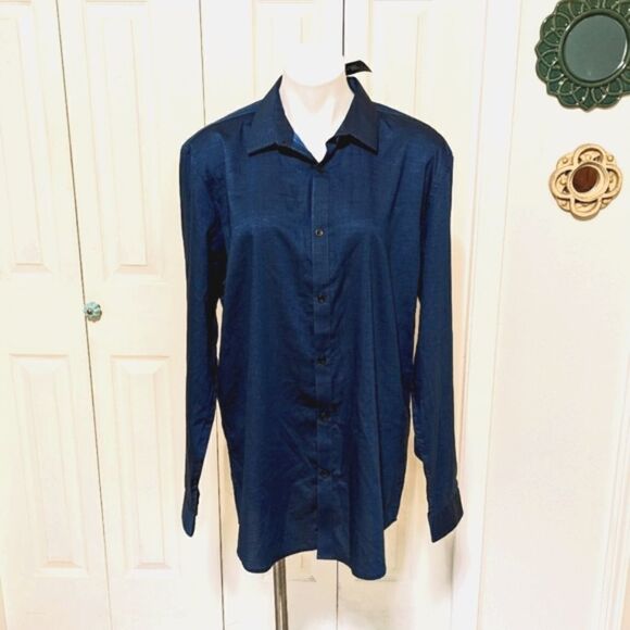 NWT Men's INC Pindot Colbot/Navy Blue Long Sleeve Dress Shirt - Picture 5 of 12